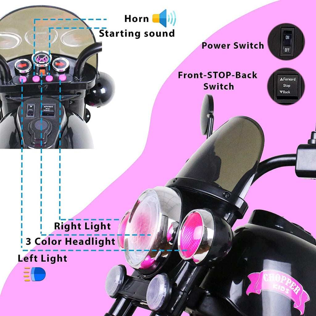 6V Rechargeable 3-Wheel Electric Ride-On Motorcycle for Kids with LED Headlights