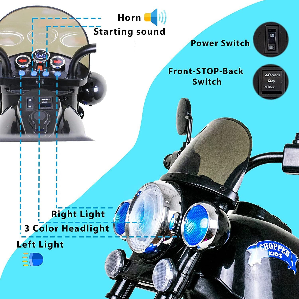 6V Rechargeable 3-Wheel Electric Ride-On Motorcycle for Kids with LED Headlights