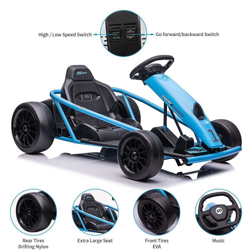 24V Electric Ride-On Go-Kart for Kids High-Speed Drifting Car Toy