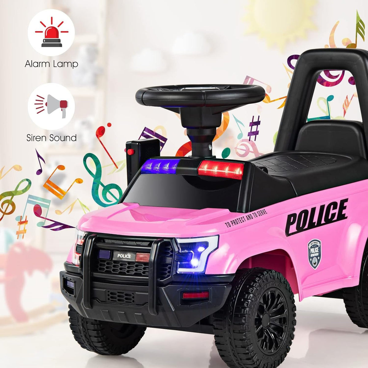 Toddler Ride-On Push Police Car Foot-to-Floor Sliding Toy with Siren