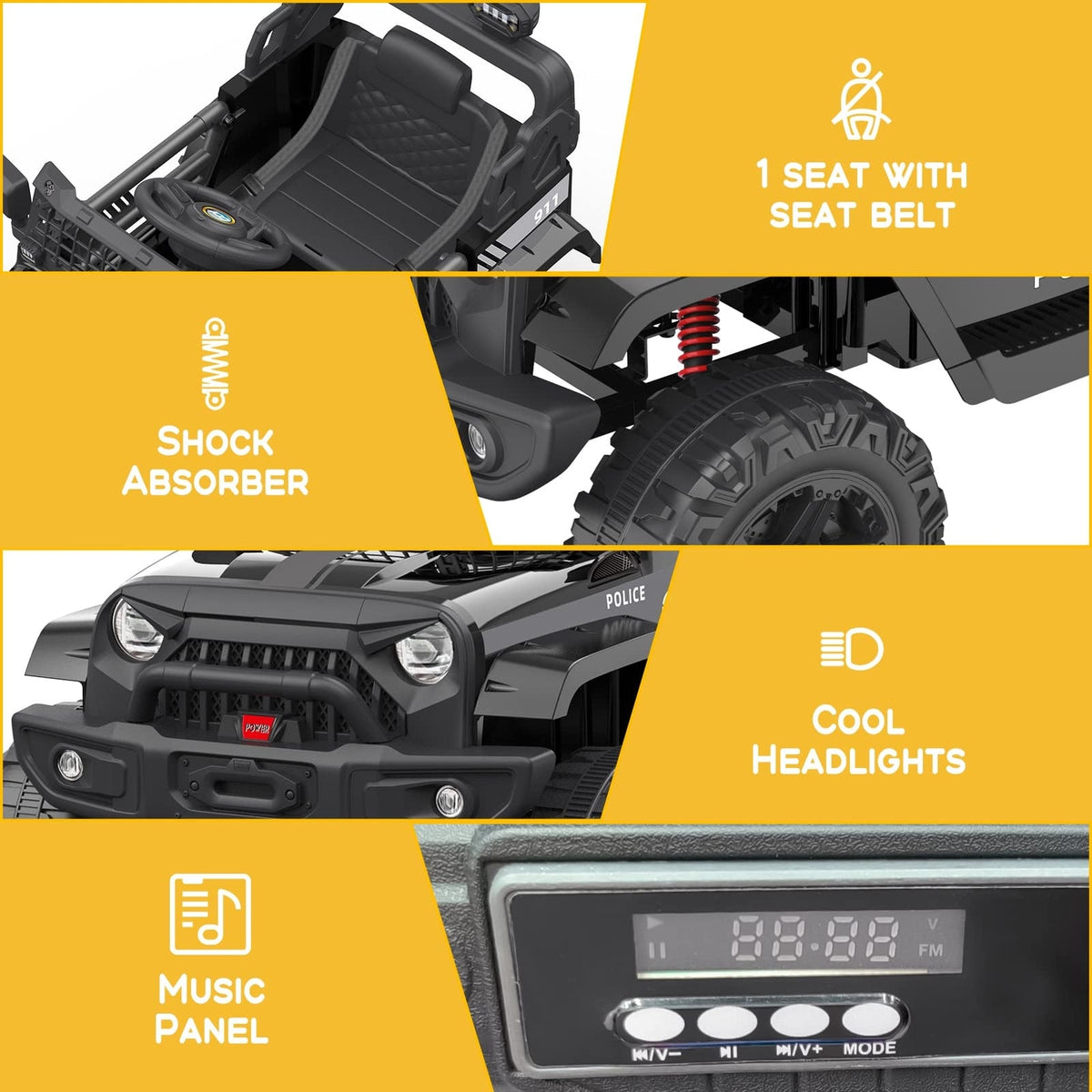12V Kids Electric Ride-On Truck Car with Remote Control and Spring Suspension