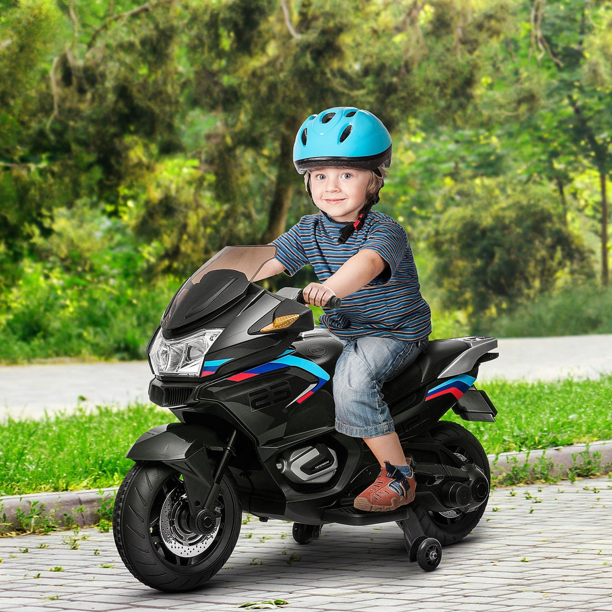 Electric Kids Motorcycle with Sound Effects, Lights, and Engine Design – Black
