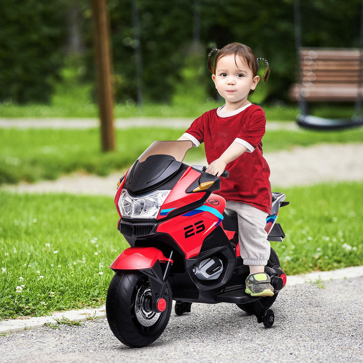 Electric Kids Motorcycle with Sound Effects, Lights, and Music – Red
