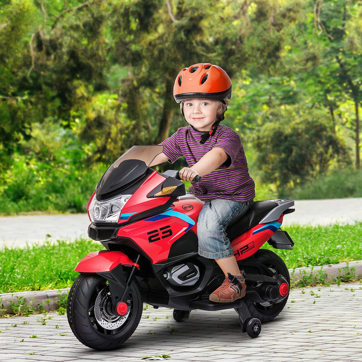 Electric Kids Motorcycle with Sound Effects, Lights, and Music – Red