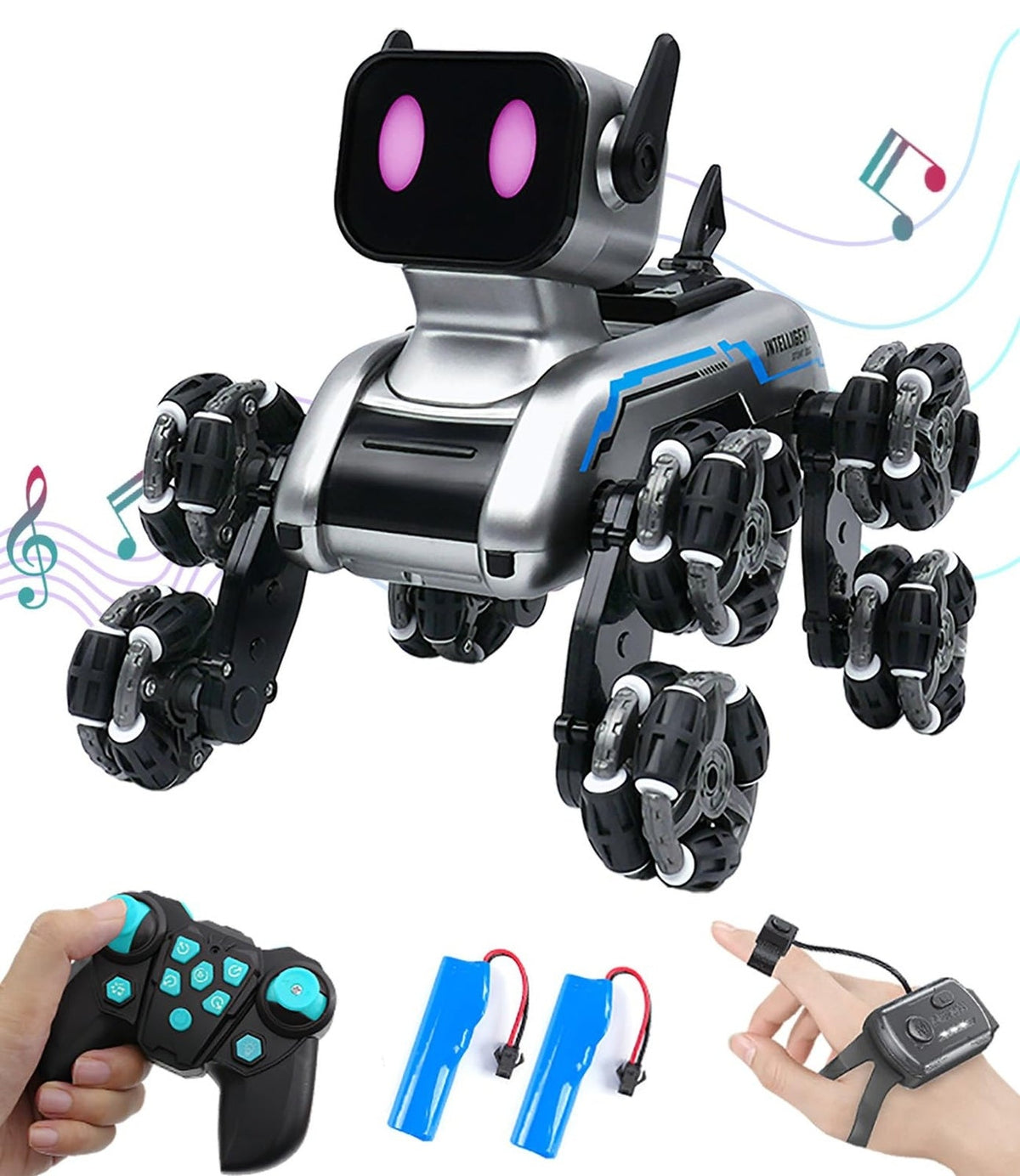 Remote Control Robot Dog Car for Kids with 8 Wheels and Handheld RC Stunt Features