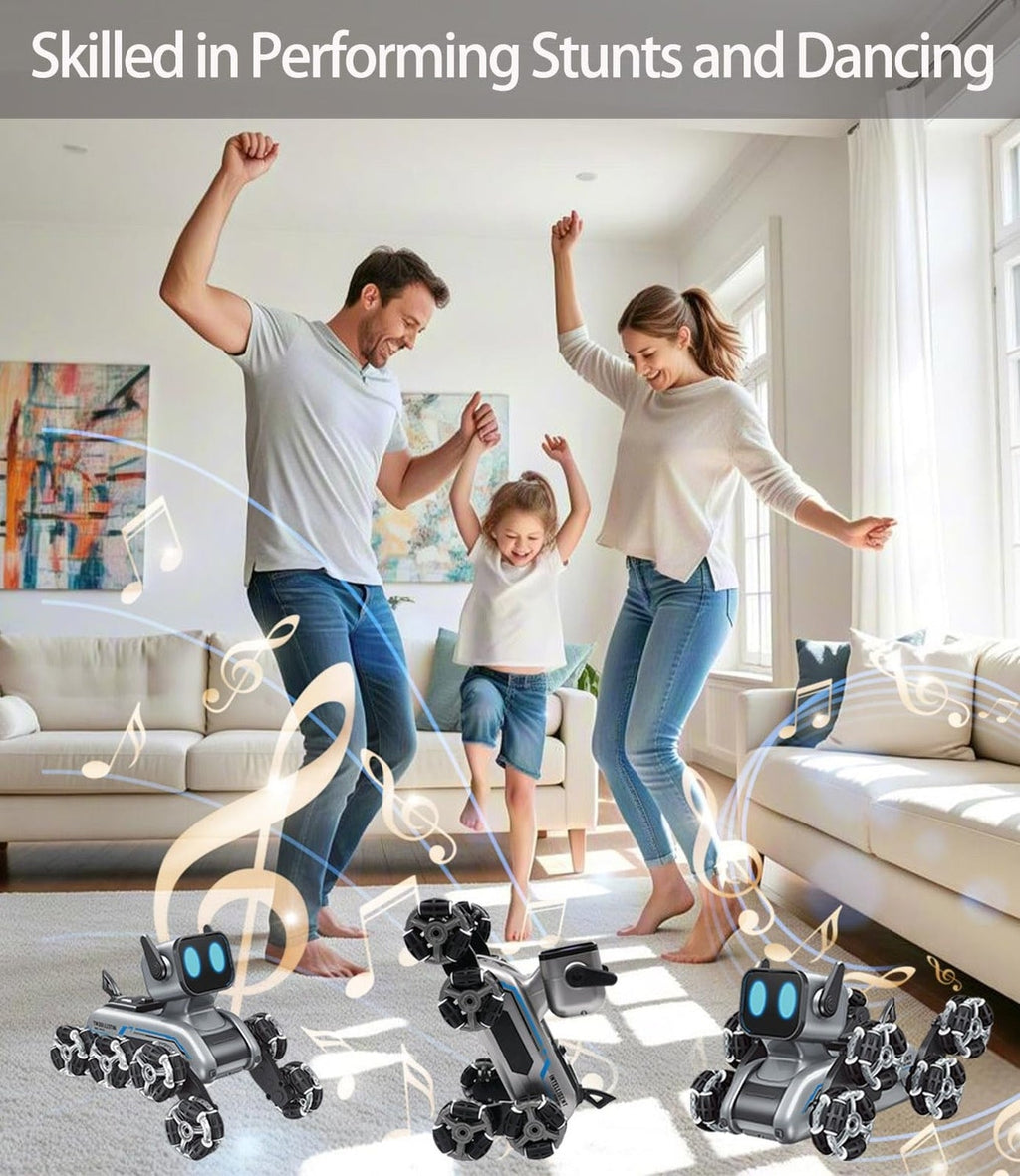 Remote Control Robot Dog Car for Kids with 8 Wheels and Handheld RC Stunt Features