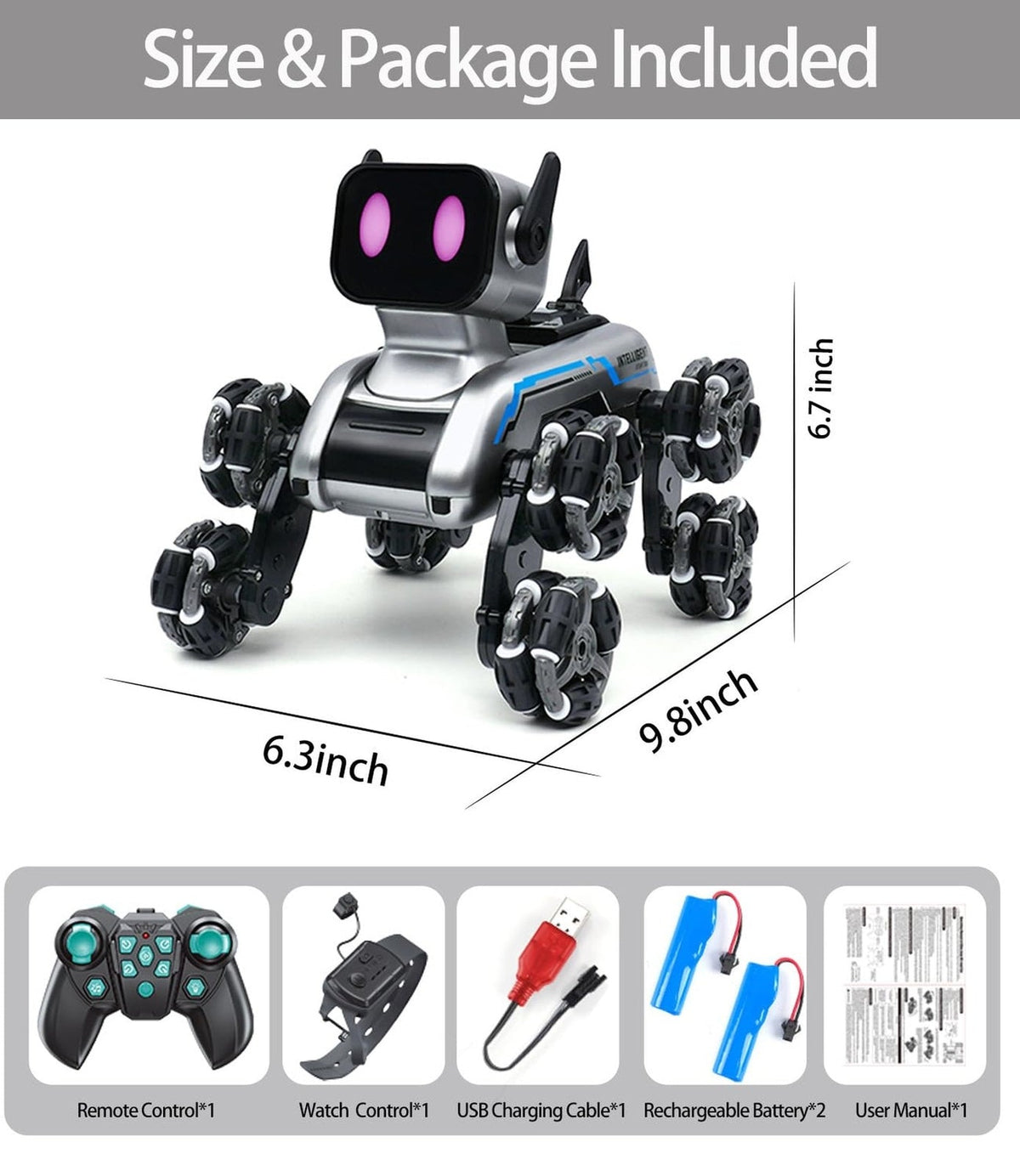 Remote Control Robot Dog Car for Kids with 8 Wheels and Handheld RC Stunt Features