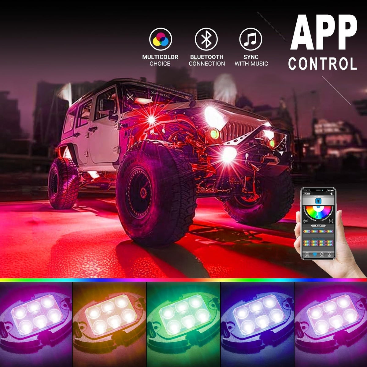 Rock Lights for Trucks Jeep UTV ATV Bright Underglow Exterior Wheel Lighting