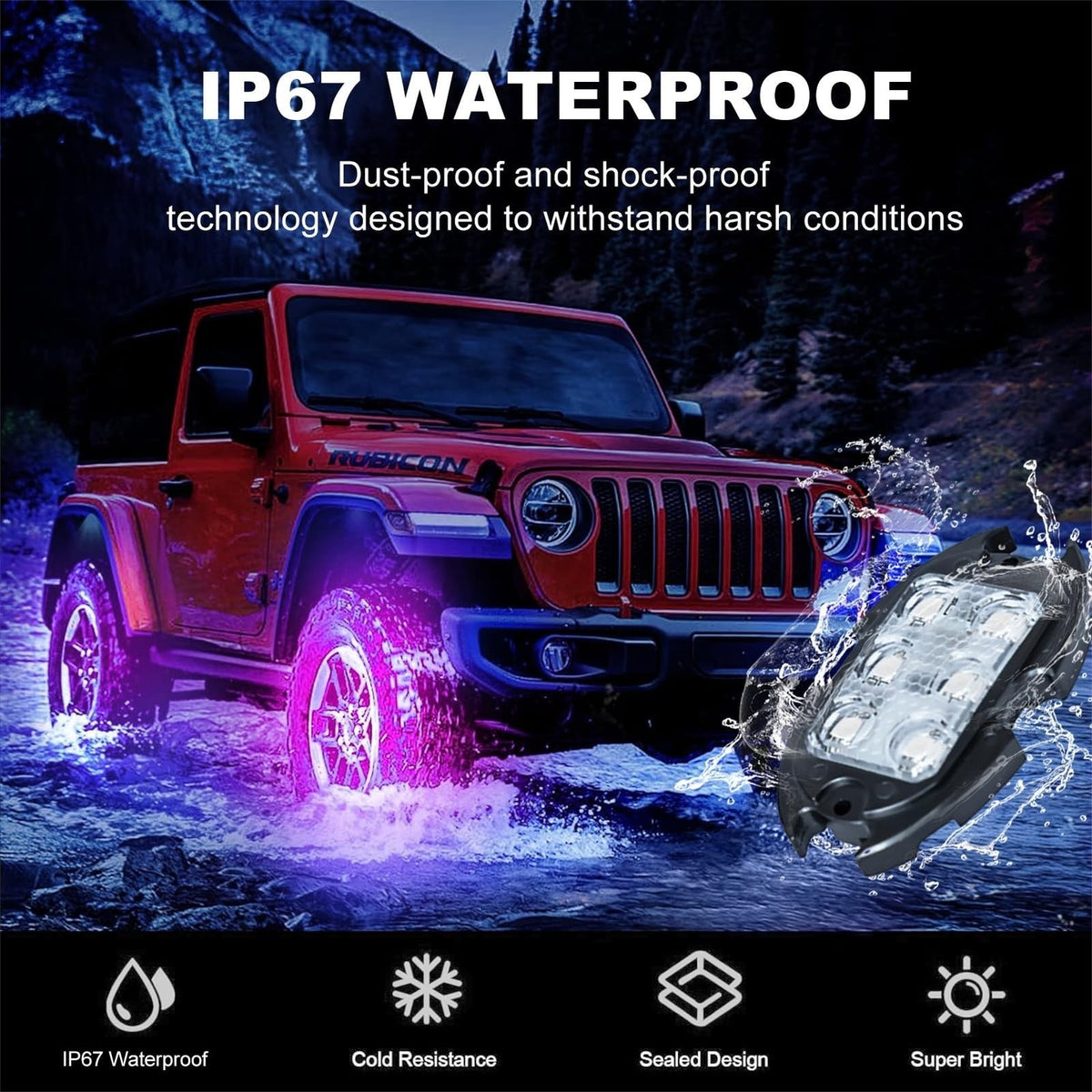 Rock Lights for Trucks Jeep UTV ATV Bright Underglow Exterior Wheel Lighting