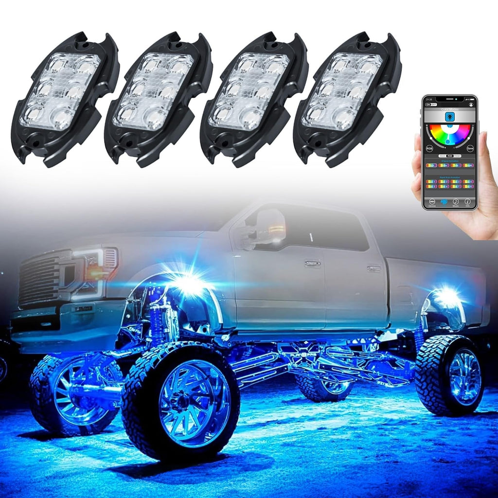 Rock Lights for Trucks Jeep UTV ATV Bright Underglow Exterior Wheel Lighting